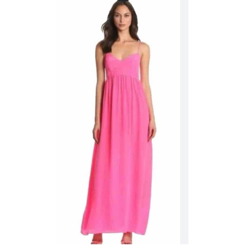 Amanda Uprichard 100% Silk Flowy Lightweight Maxi Dress Pink Medium